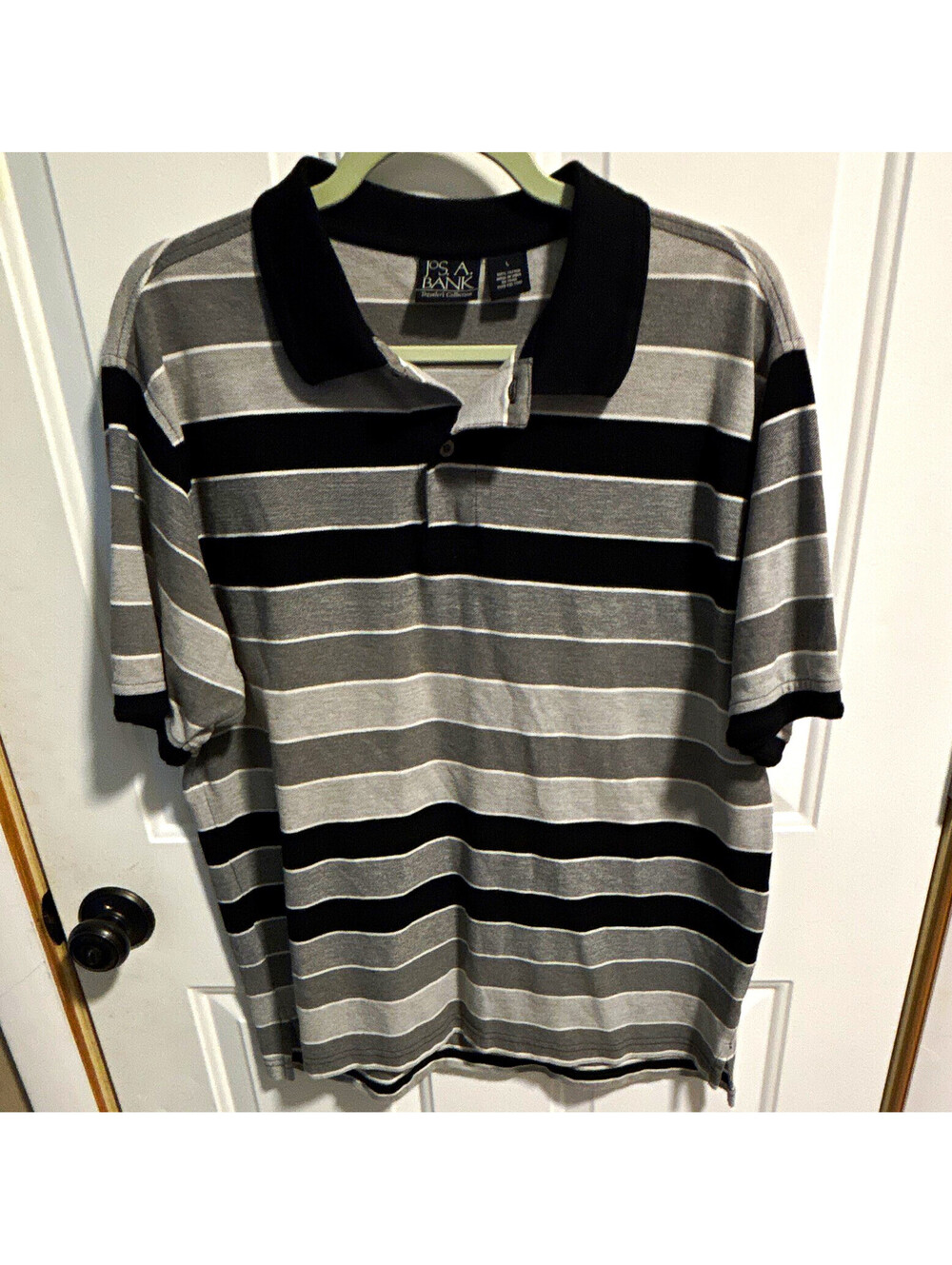 Jos. A. Bank Traveler's Collection Men’s L Gray/Black Striped Cotton Polo Shirt